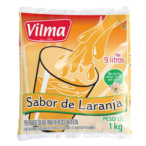 Refresco em Pó Sabor Laranja Vilma 1kg - 5 Unidades